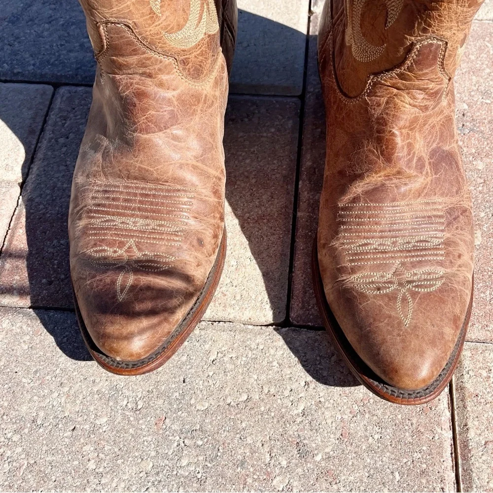 Justin Bent Rail Cowgirl Boots Cognac Tan Leather Mid-Calf Western - Picture 6 of 9